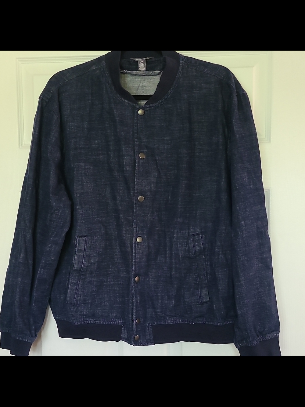 Van Heusen Men's Blue Denim Bomber Light Jacket Button Pockets Regular Fit L